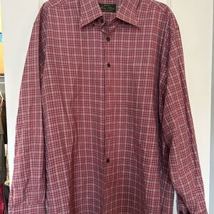 Orvis Men's Burgundy Plaid Button Down Shirt